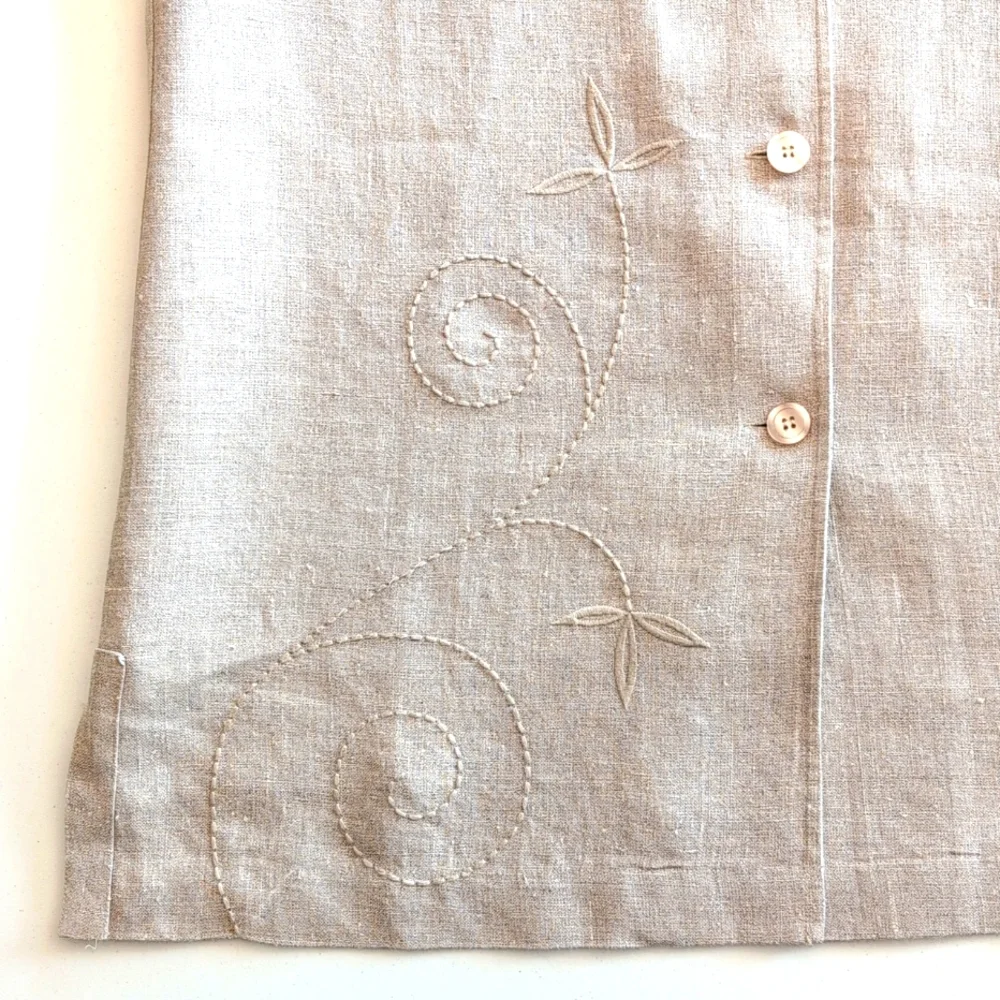 VTG Irish linen oatmeal oversized embroidered neutral jacket. EDWARD. Large. - Picture 8 of 12